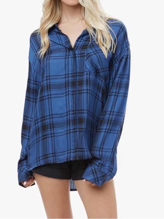 WeWoreWhat Tops - We Wore What NWT Women's XXS/XS Boyfriend Plaid Button-Up Relaxed Shirt Blue